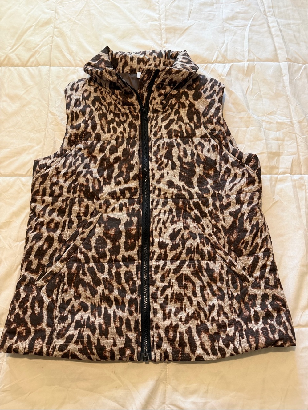 CAbi Leopard-Print Quilted Vest in Brown and Black